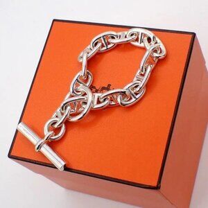 HERMES Logo Chaine D'ancre MM Chain Bracelet 14 Link Silver Ag925 363LC610